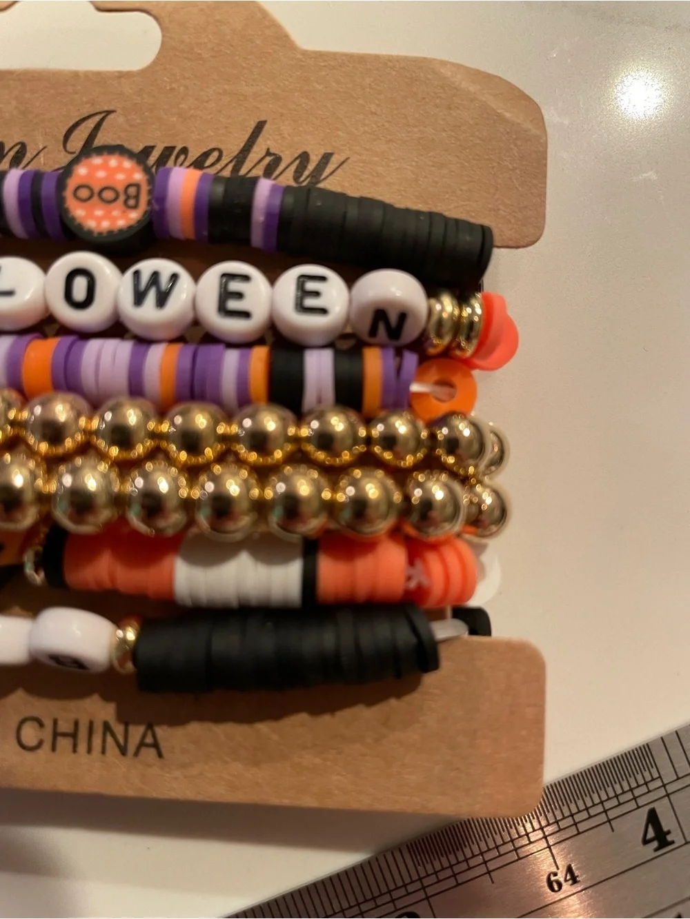 Halloween Kids Beaded Bracelet Set - Orange Black Purple
